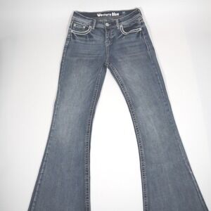Women's 11 Jeans Western Blue Brand Embellished Flare Leg Y2K